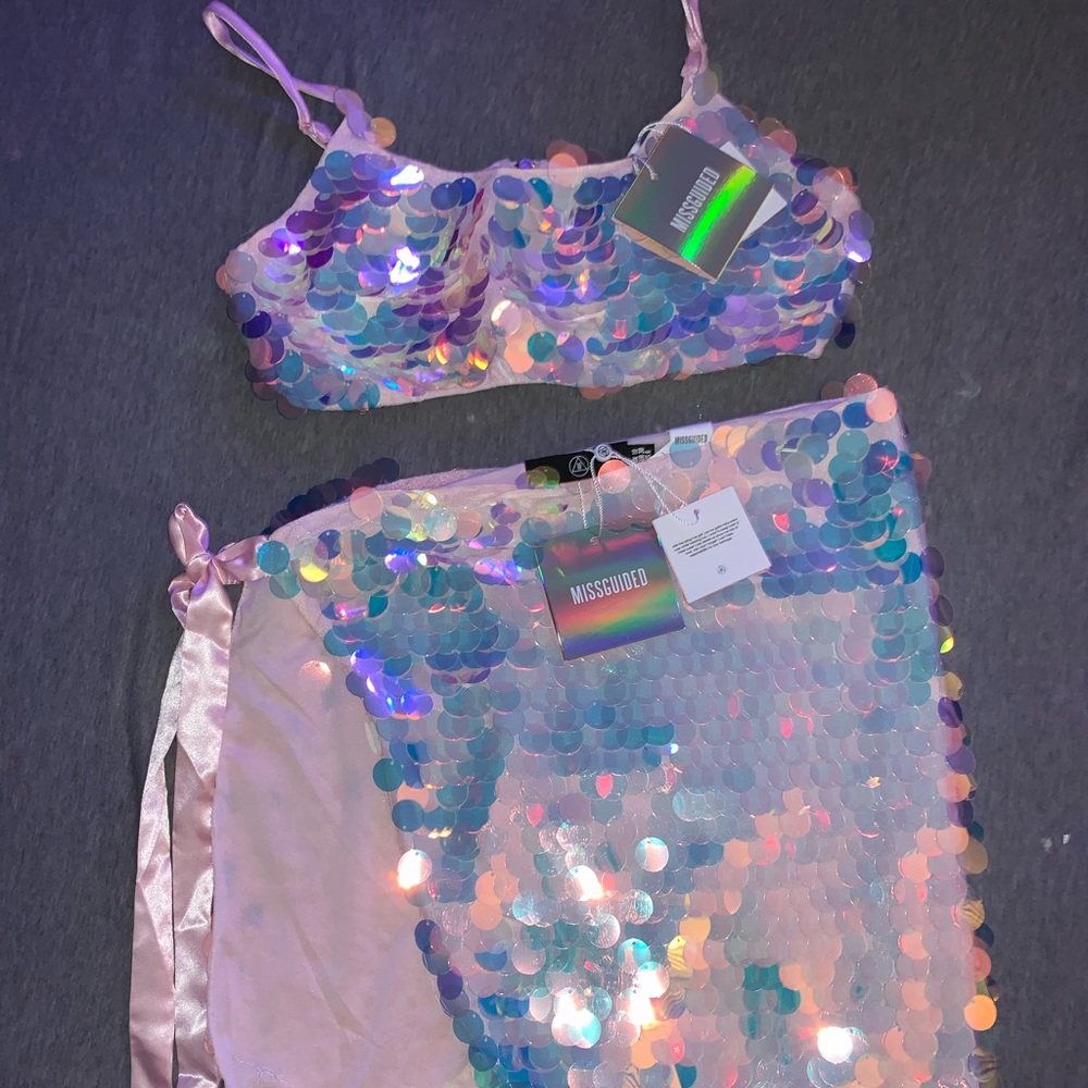 NWT MISSGUIDED MERMAID SEQUIN SET 🧜🏽‍♀️💚💙